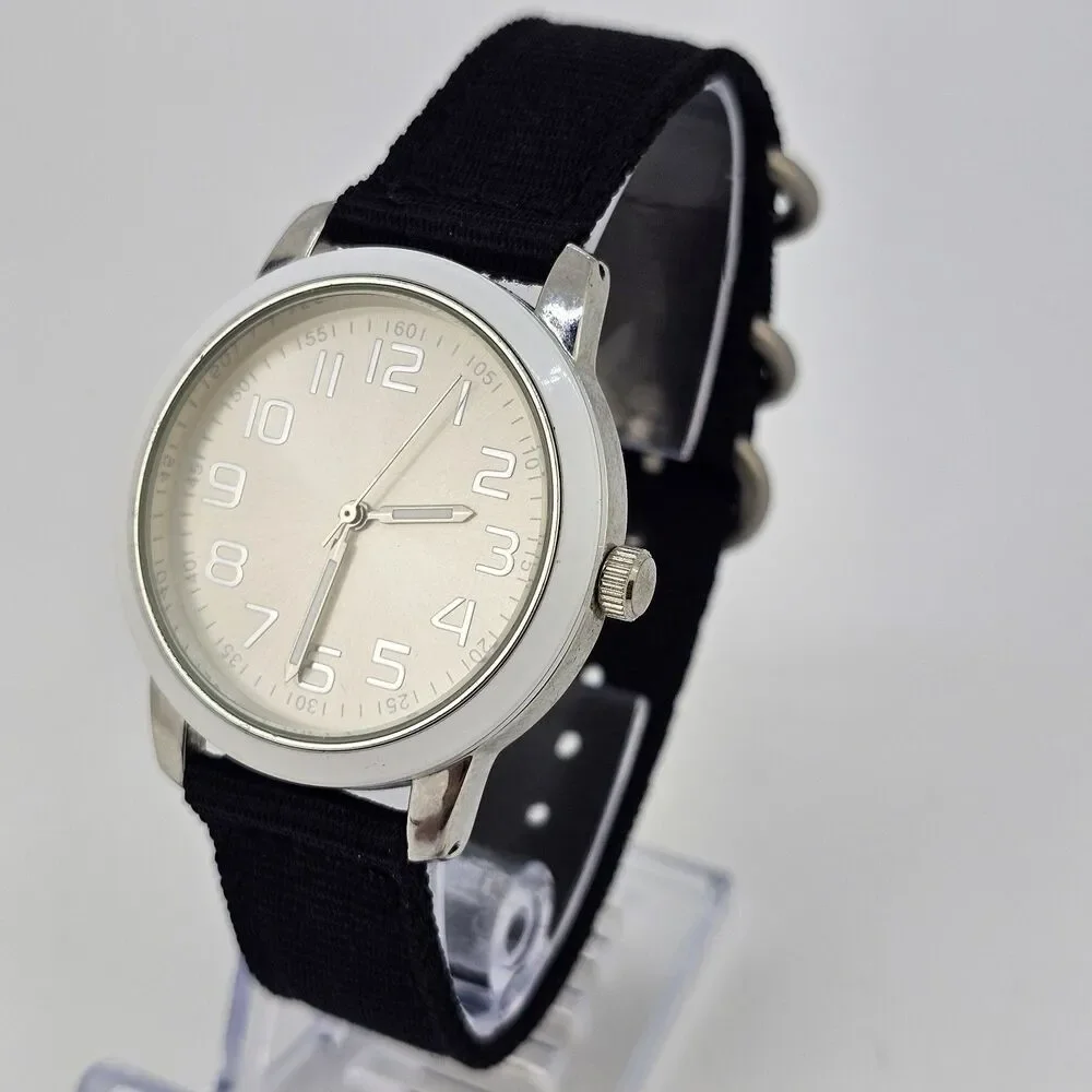 Men's‎ Watch 38MM Light Gold Dial New Black Canvas Bands New Battery